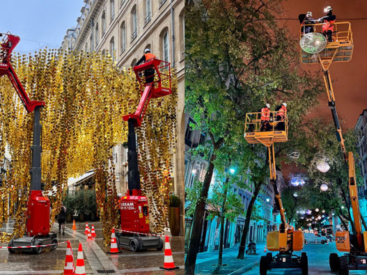 Instylum team installing festive lights in an urban area