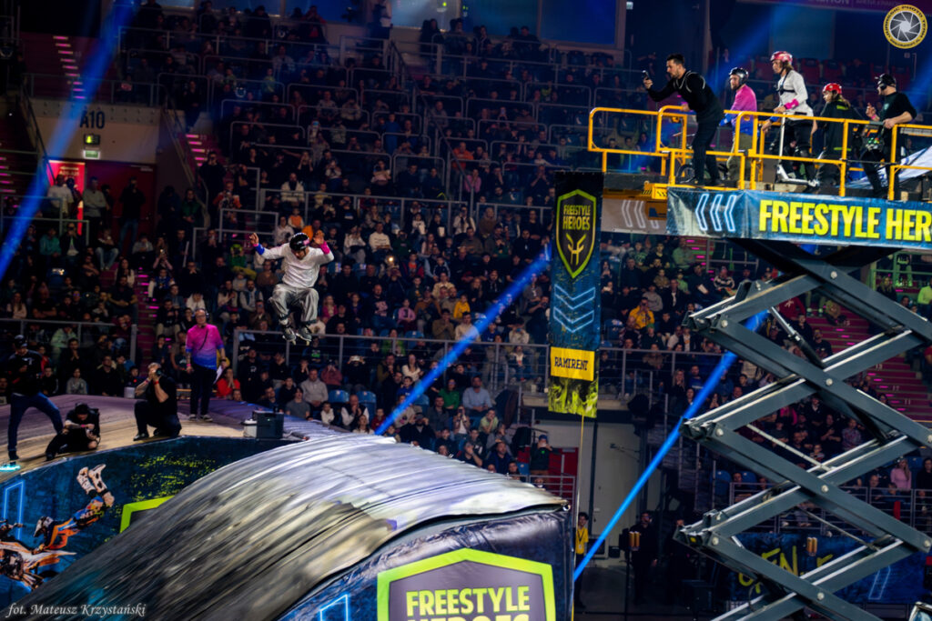 Haulotte electric scissor lift deployed by Ramirent for lighting and rigging at the Freestyle Heroes motocross event.